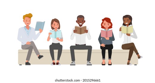 Collection of Man and woman reading books. People character vector design. 