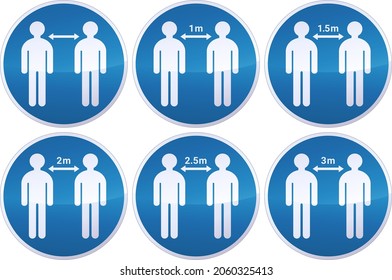Collection of mandatory social distancing signs in meter (cutout)