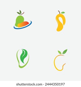 collection of mango fruit logos and symbols perfect for business,fresh fruit shop branding,etc isolated on gray background