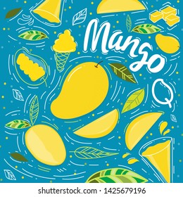 Collection of Mango fruits. Vector illustration.