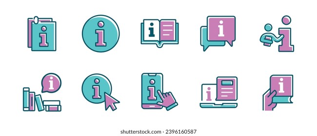 collection of manual information guidebook instruction icon set business client support reference help info document vector illustration