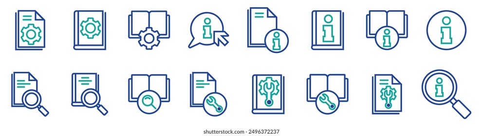 colección del conjunto de iconos del libro de instrucciones manual. Iconos del libro de guía del usuario. Contiene información, guía, referencia, ayuda y Asistencia. Ilustración vectorial. Vector. eps 10. 