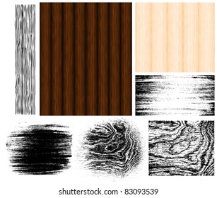 Collection of manually drawn wood patterns and traced grungy wood  textures.
