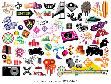 Collection of many design elements. Use to create business cards, brochures, flyers and covers.