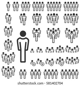 collection of many different icons showing typical teamwork or leading business situations