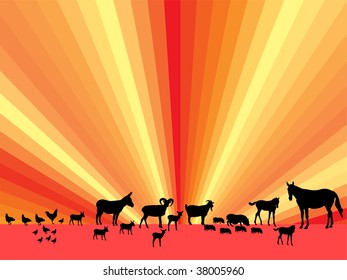 a collection from many farm animals-silhouette