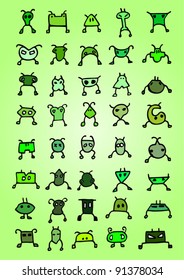 Collection of many funny alien icons