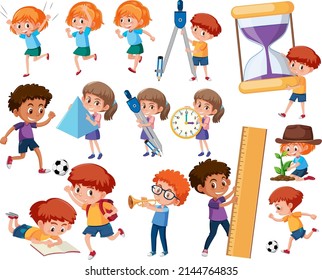 Collection of many kids doing different activities  illustration