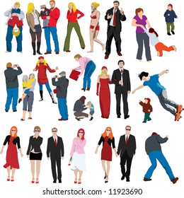 Collection of many people colored vector illustrations