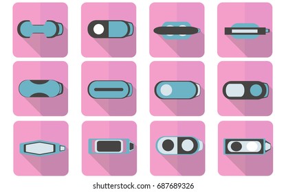 collection of many virtual reality headset in different form, flat design 