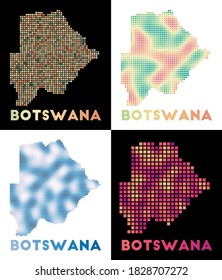 Collection of map of Botswana in dotted style. Borders of the country are filled with rectangles for your design. Vector illustration.
