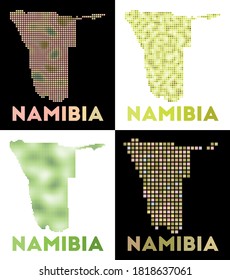 Namibia-Karte. Sammlung von Karte von Namibia im gepunkteten Stil. Grenzen des Landes gefüllt mit Rechtecken für Ihr Design. Vektorgrafik.