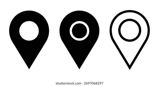 Colección de iconos de marcador de Locación de pin de mapa en estilos sólidos y de contorno Vector