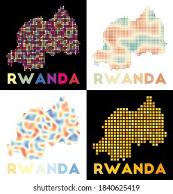 Mapa de Ruanda. Colección del mapa de Ruanda en estilo punteado. Las fronteras del país están llenas de rectángulos para su diseño. Ilustración vectorial.