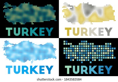 Mapa de Turquía. Colección del mapa de Turquía en estilo punteado. Las fronteras del país están llenas de rectángulos para su diseño. Ilustración vectorial.