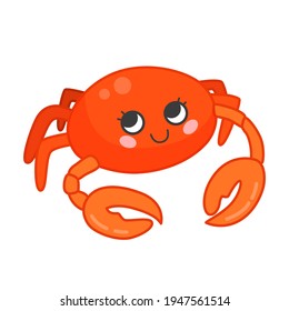 Collection of marine animals in cartoon style. Vector illustration of crab.
