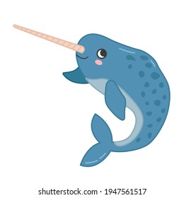 Collection of marine animals in cartoon style. Vector illustration of narwhal.
