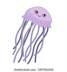 Collection of marine animals in cartoon style. Vector illustration of jellyfish.
