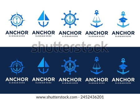 collection of marine logo with anchor combination, corporate identity, logo design illustration.