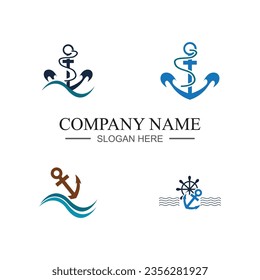 collection of marine retro emblems logo with anchor and rope, anchor logo - vector