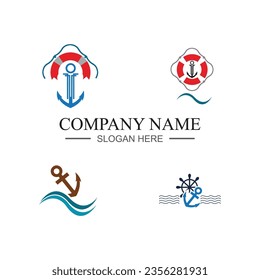 collection of marine retro emblems logo with anchor and rope, anchor logo - vector