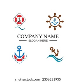 collection of marine retro emblems logo with anchor and rope, anchor logo - vector