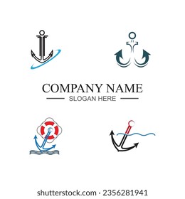 collection of marine retro emblems logo with anchor and rope, anchor logo - vector