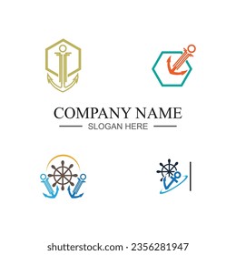 collection of marine retro emblems logo with anchor and rope, anchor logo - vector