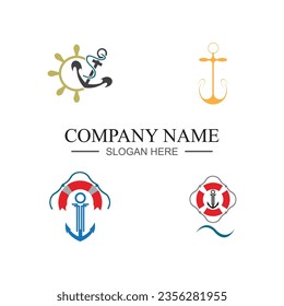 collection of marine retro emblems logo with anchor and rope, anchor logo - vector