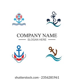 collection of marine retro emblems logo with anchor and rope, anchor logo - vector