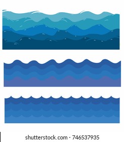 Collection of marine waves. Sea wavy, ocean art water design. Vector illustration