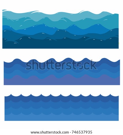 Collection of marine waves. Sea wavy, ocean art water design. Vector illustration