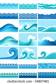 collection of marine waves, stylized design