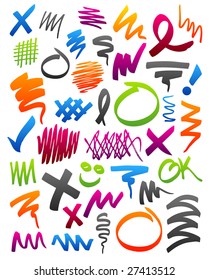 Collection Of Marker Strokes, Circles, And Other Doodles.