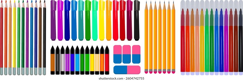 Collection of markers. Set of icons for markers. Large collection of colored markers-pens pencils.	