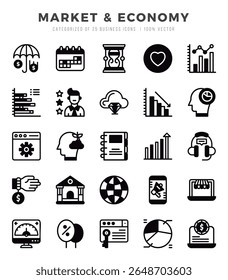 Coleção de Mercado e Economia 25 Lineal Preenchido Icons Pack.