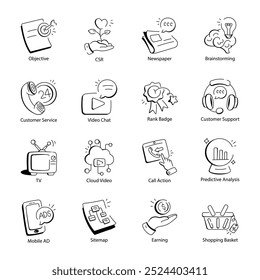 Collection of Marketing and Business Doodle Style Icons 