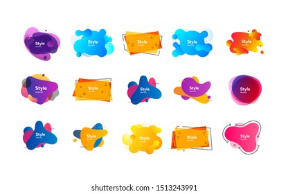 Collection for marketing design. Dynamical colored forms and dots. Gradient banners with flowing liquid shapes. Template for design of logo, flyer or presentation. Vector illustration