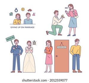 A collection of married and unmarried characters. outline simple vector illustration.