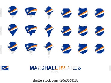 Collection of the Marshall Islands flag in different shapes and with three different effects. Vector flag set.