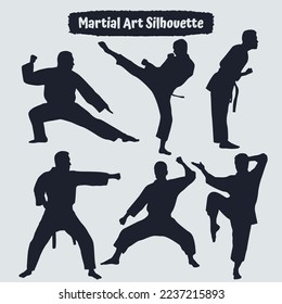 Collection of Martial art silhouettes in different poses