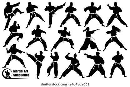 Collection of Martial art silhouettes in different poses