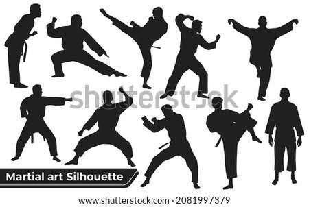 Collection of Martial art silhouettes in different poses