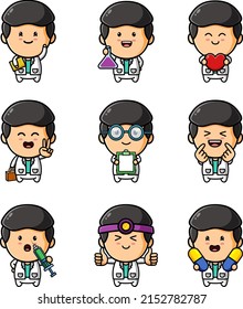 The collection of the mascot scientist in the laboratory bundle set of illustration