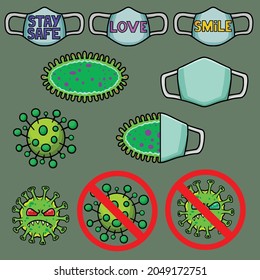 Collection of mask and virus icons.