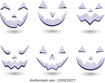 Collection of masks for Halloween Pumpkins and Carved Pumpkins with different emotions