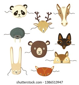 Collection of masks of various animals. Vector illustration.