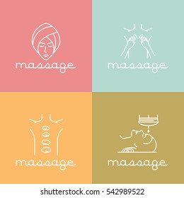 Collection Of Massage Design Elements.Massagel For Face.
Oily Massage.Massage Stones.Back Massage Perfect Modern Design Element For Flyer, Banner. Line Style Vector.