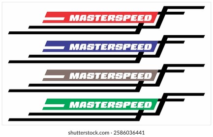 Collection of MASTER SPEED text and Cool colorful variation lines, sticker printing material design.