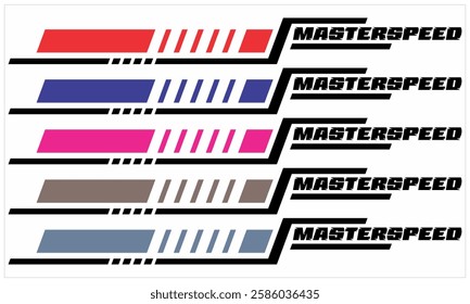 Collection of MASTER SPEED text and modern colorful variation lines, sticker printing material design.